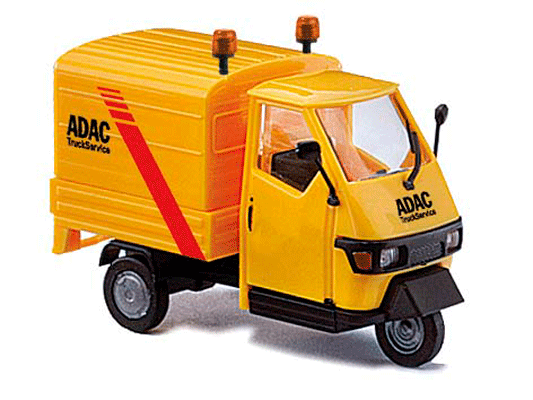 2006 Piaggio Ape 50 3-Wheel Pickup Truck w/Cover - Assembled -- ADAC (yellow, red, German Lettering)