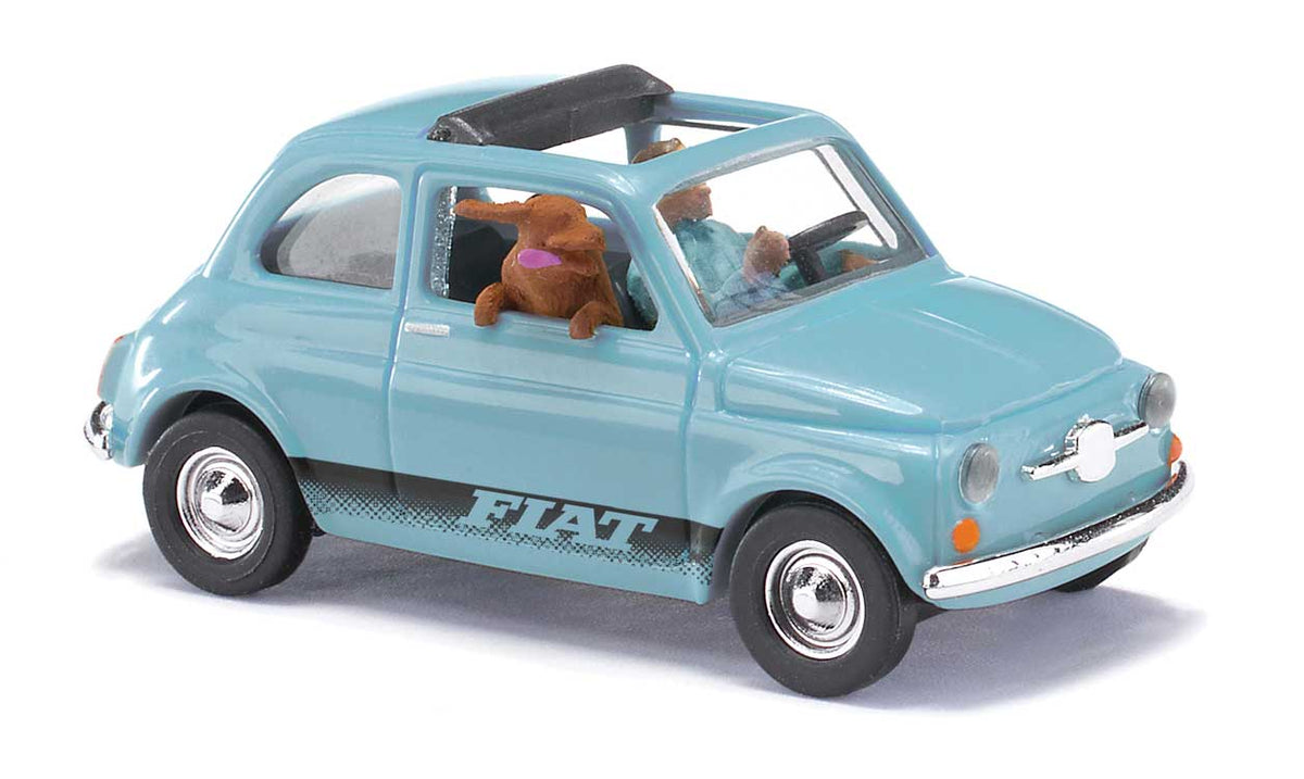 1965 Fiat 500 F Station Wagon with Sunroof, Driver & Dog - Assembled -- Light Blue, Black