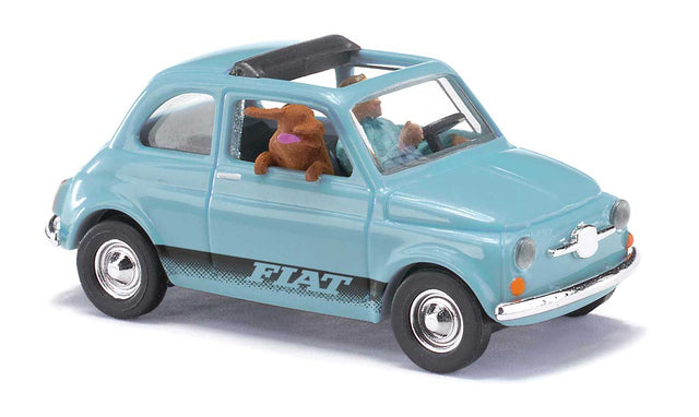 1965 Fiat 500 F Station Wagon with Sunroof, Driver & Dog - Assembled -- Light Blue, Black