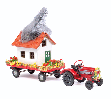 1957 Porsche Junior K Farm Tractor -- Red Tractor w/Volunteer Fire Department Parade Float Trailer