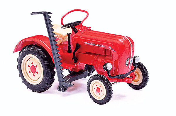 1957 Porsche Junior K Farm Tractor - Assembled -- With Mower Bar (red, white)