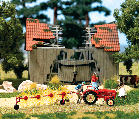 1957 Porsche Junior K Farm Tractor - Assembled -- With Heuwender Bautz-Spinne BS4 Hay Cutter Trailer (red