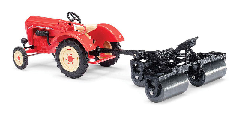 1957 Porsche Junior K Farm Tractor w/Roller Trailer - Assembled -- Red