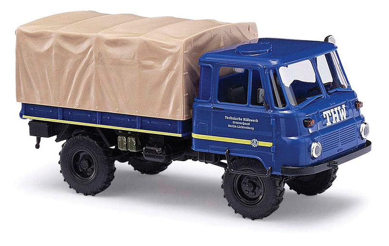 1973-1990 Robur LO 2002 A Low-Side Delivery Truck - Assembled -- THW (blue, white, German Lettering)