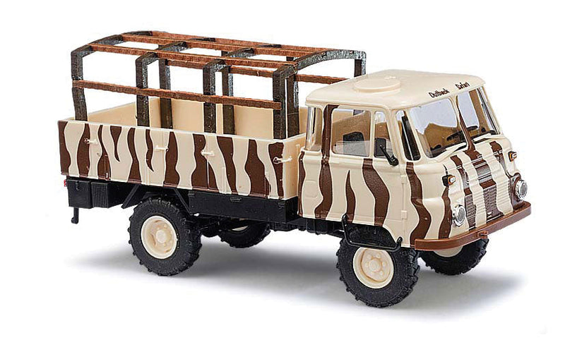 1973-1990 Robur LO 2002 A Low-Side Delivery Truck w/Cage - Assembled -- Safari (white, brown, German Lettering)