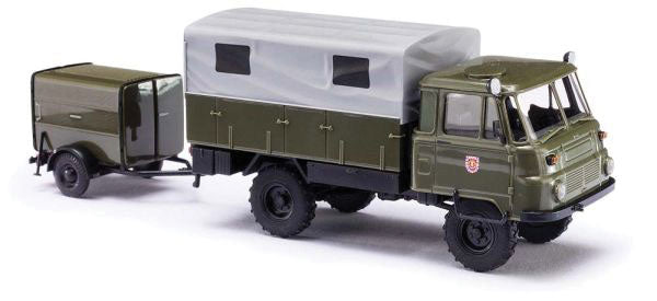 1973-1990 Robur LO 2002 A Low-Side Truck w/Trailer - Assembled -- Civil Service (green, German Lettering)