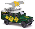 1983 Land Rover Defender SUV with Roof Rack - Assembled -- Road Signs with Rooftop Kangaroo (green, yellow, white, German Lettering)