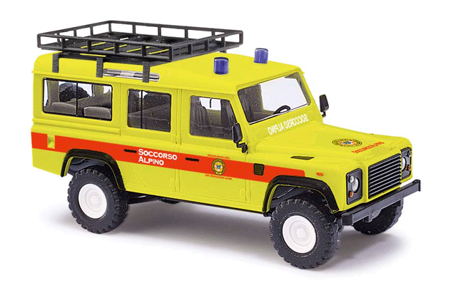 1983 Land Rover Defender SUV w/Roof Rack - Assembled -- Tschechien Rescue (blue, white, German Lettering)