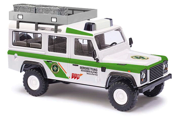 1983 Land Rover Defender SUV w/Solid-Side Roof Rack - Assembled -- Sexten Rescue (white, yellow, German Lettering)