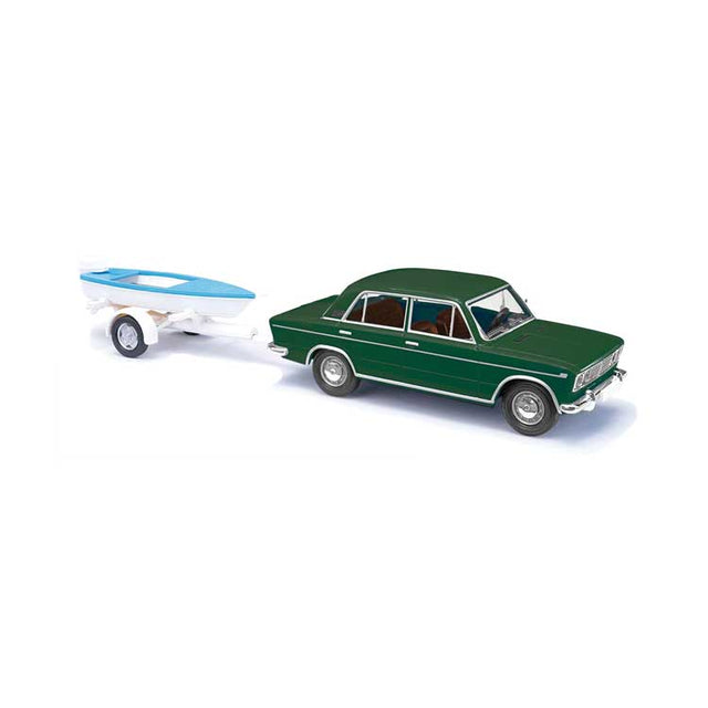 1973-1982 Lada 1500/2103 Sedan w/Boat Trailer - Assembled -- Green w/White Trailer