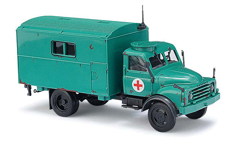 1958 Hanomag AL 28 MKW Box-Body Personnel Truck - Assembled -- Lazarettwagen (green, Red Cross, German Lettering)
