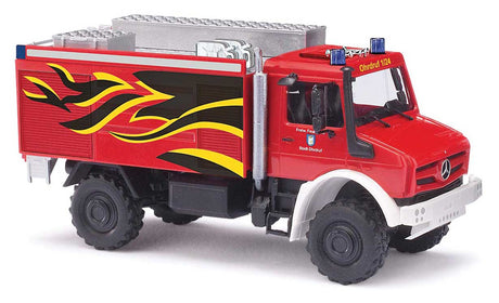 2014 Mercedes-Benz Unimog U 5023 Heavy-Duty Fire Truck - Assembled -- Ohrdruf/Thuringen, Germany, Fire Department (red, yellow, black, German Lett