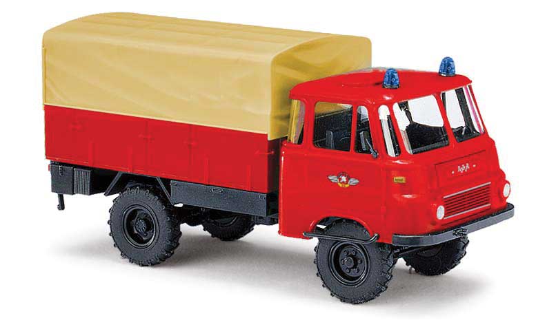 1968 Robur LO 1801 A Low-Side Truck - Assembled -- Freiwillige, Germany, Fire Department (red, beige, German Lettering)