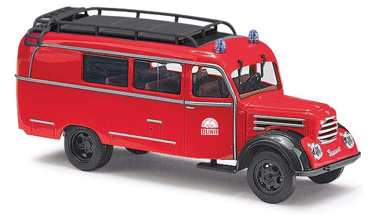 1953 Robur Garant K 30 Passenger Van - Assembled -- Werksfeuerwehr Buna Werke (red, black, German Lettering)