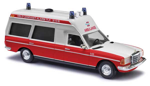 1977 Mercedes-Benz VF 123 High-Roof Station Wagon Ambulance - Assembled -- Ambulanz Norwegen Oslo (red, white, Norsk Lettering)