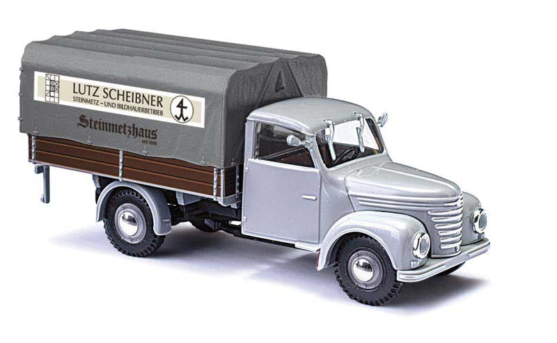 1957 Framo V901-2 Low-Side Truck with Tarp Cover - Assembled -- Steinmetz (gray, brown, German Lettering)