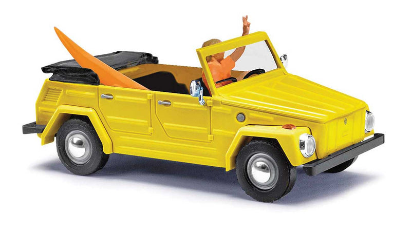 1970 Volkswagen Thing (181 Courier Wagon) - Assembled -- Top Down (yellow w/Driver and Surfboard)-1