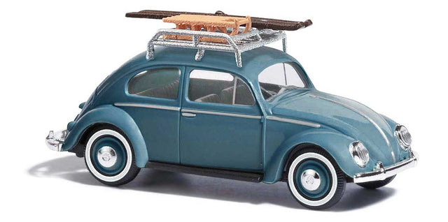 1952 Volkswagen Beetle with Pretzel-Split Rear Window - Assembled -- Blue (with Sled & Toboggan)