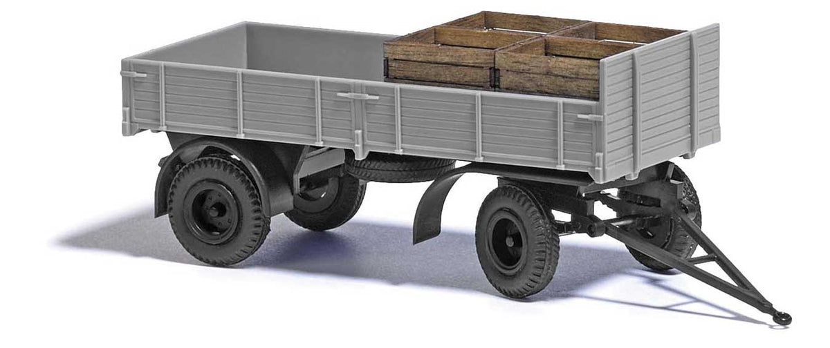 1967 IFA HL 80 Low-Side Farm Trailer with Wood Crate Load- Assembled -- Gray