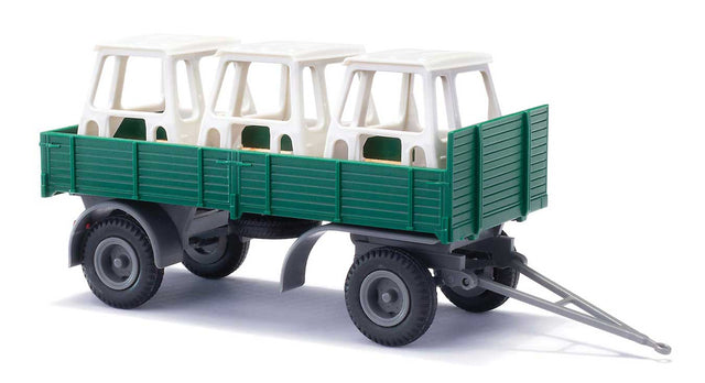 1967 IFA HL 80 4-Wheel Low-Side Farm Trailer w/ZT300 Cab Load - Assembled -- Green, Gray