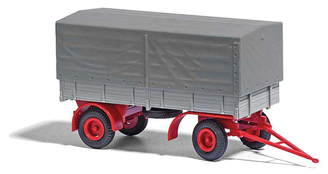 1967 IFA HL 80 4-Wheel Low-Side Farm Trailer w/Tarp - Assembled -- Gray, Red