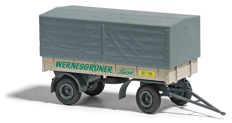 1967 IFA HL 80 Low-Side Farm Trailer withCanvas Cover- Assembled -- Wernesgruner (beige, gray, green, German Lettering)