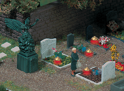 Four Graves w/Lamps & Angel Statue