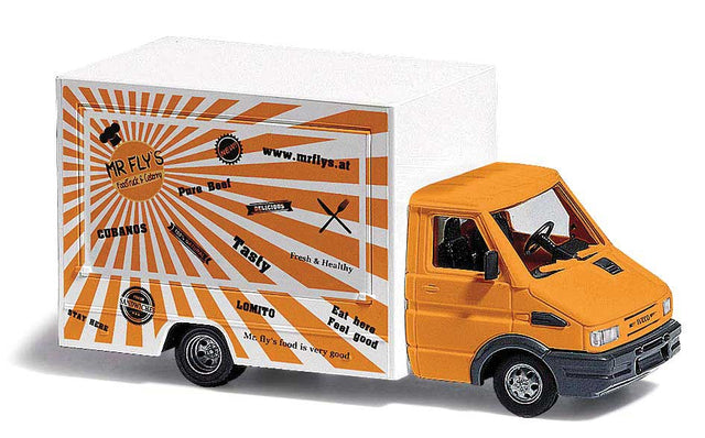 Marchand Food Truck with Working LED Lights -- Mr. Fly's Sandwiches (white, orange) 14-16V