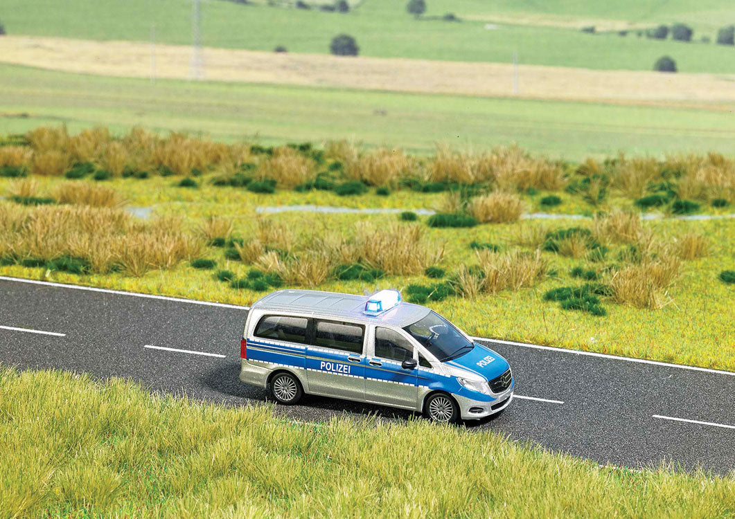 Mercedes-Benz V-Klasse Passenger Van w/Working Lights - Assembled -- Police (silver, blue, German Letering)