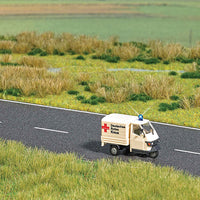 2006 Piaggio Ape 50 3-Wheel Pickup Truck w/Working Light & Cover - Assembled -- German Red Cross DRK (white, red, black, German Lettering)