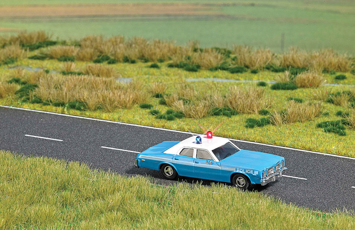 1976 Dodge Monaco 4-Door Sedan with Working Lights - Assembled -- Police (Blue Body, White Canopy)-2