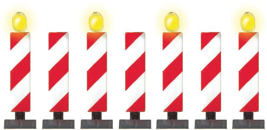 Highway Construction Markers/Stanchions -- 4 With LED Lights, 3 Unlighted