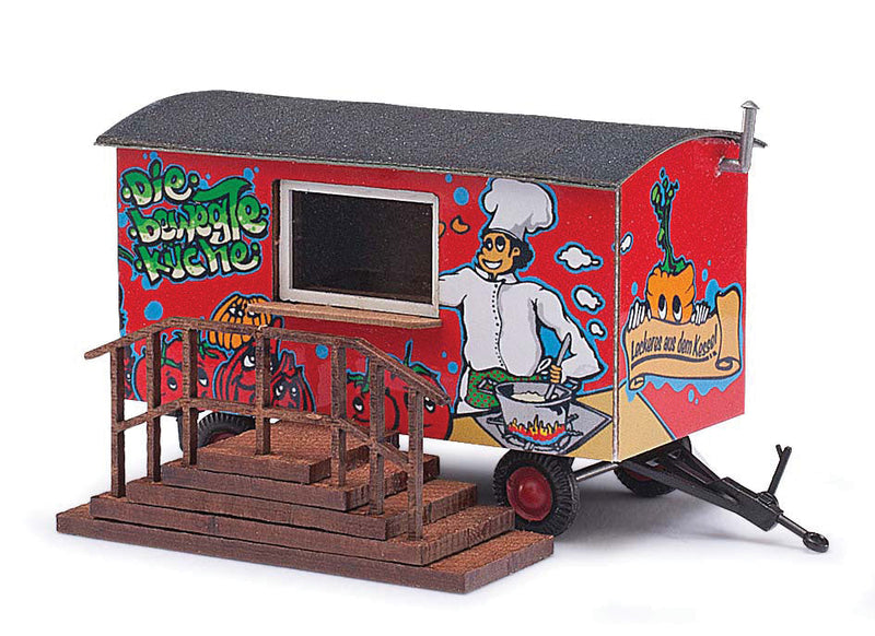 4-Wheel Concession Trailer w/Stairs - Assembled -- Kitchen Wagon (red, green, white, German Lettering)