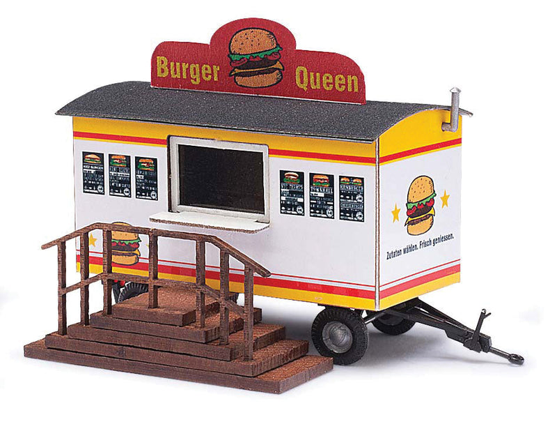 4-Wheel Concession Trailer w/Stairs - Assembled -- Burger Queen (white, yellow, red, German Lettering)