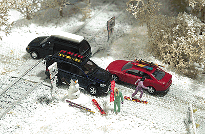 Winter Scene Details - Kit -- Includes Snowboards, Carving Ski, Roof Rack, Rooftop Carrier and Snowman