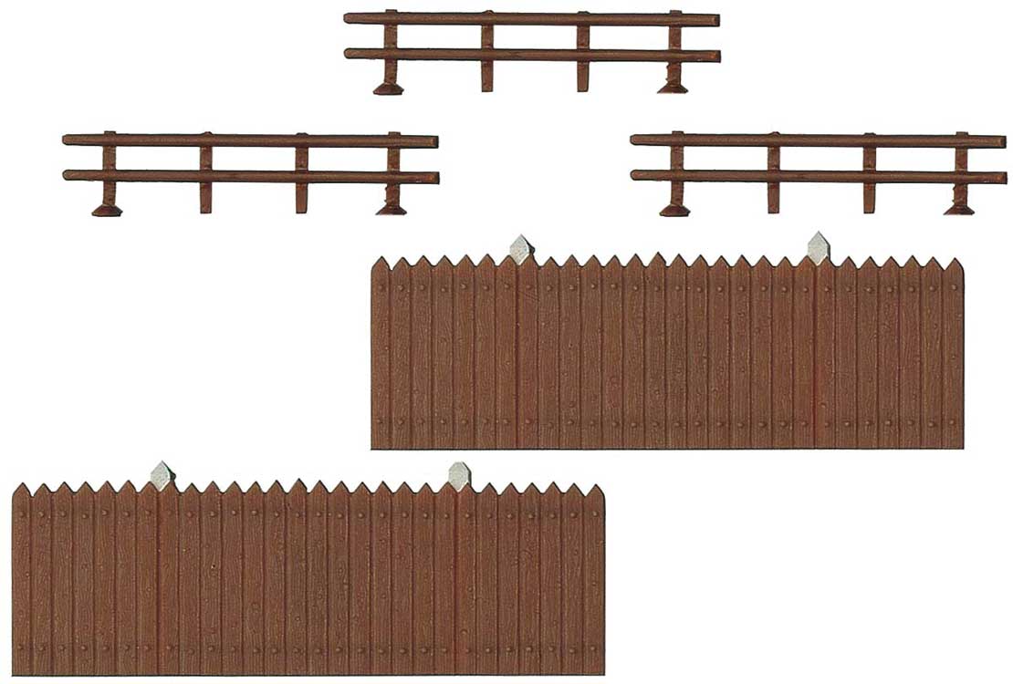 Wood Fence - Kit (Plastic) -- 8 Board & 6 Wood Rail Sections-3