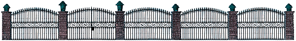 Wrought Iron Fence w/Brick Posts -- 25-1/2"  65cm