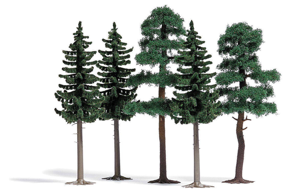 Spruce & Fir Tree Set -- 3 Spruce 5-1/8"  13cm Tall & 2 Firs 5-11/16"  14.5cm Tall