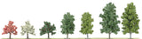 Assorted Small Trees in Point-of-Purchase Display - 45 Trees Total -- 8 Each White & Pink Blossom, 12 Apple, 9 Booking, 8 Birches - Tallest 5-7/8"-1