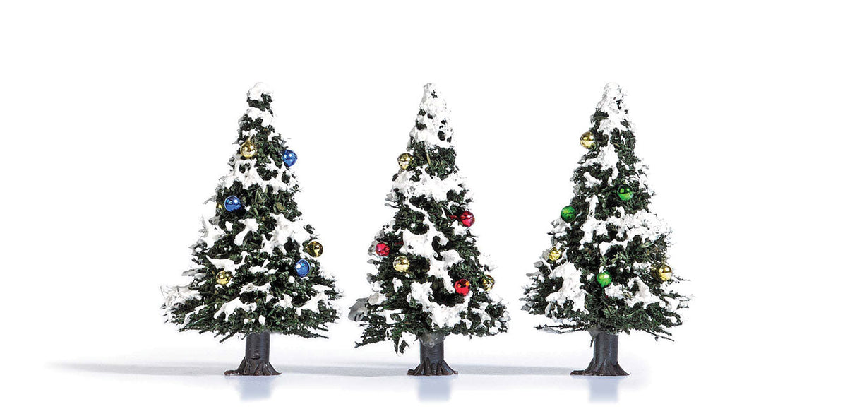 Snow-Covered Christmas Trees w/Ornaments -- 9/16"  4cm pkg(3)