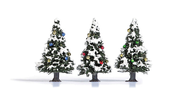 Snow-Covered Christmas Trees w/Ornaments -- 9/16"  4cm pkg(3)