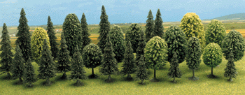 Mixed Forest Trees pkg(30) -- 12 Deciduous: 2-3/4 to 4-15/16"; 18 Pine: 2-3/8 to 5-5/16"