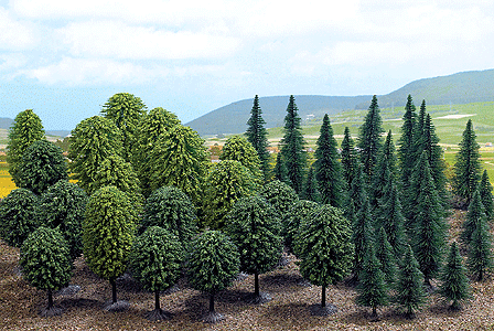 Mixed Forest Trees pkg(50) -- 20 Deciduous: 2-3/4 to 4-15/16"; 30 Pine: 1-31/32 to 4-5/16"