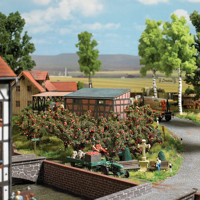Apple Orchard Harvest Scene w/Details -- 10 Trees, Field Crates, Ladders & Sacks-1
