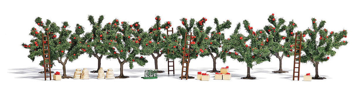 Apple Orchard Harvest Scene w/Details -- 10 Trees, Field Crates, Ladders & Sacks-2