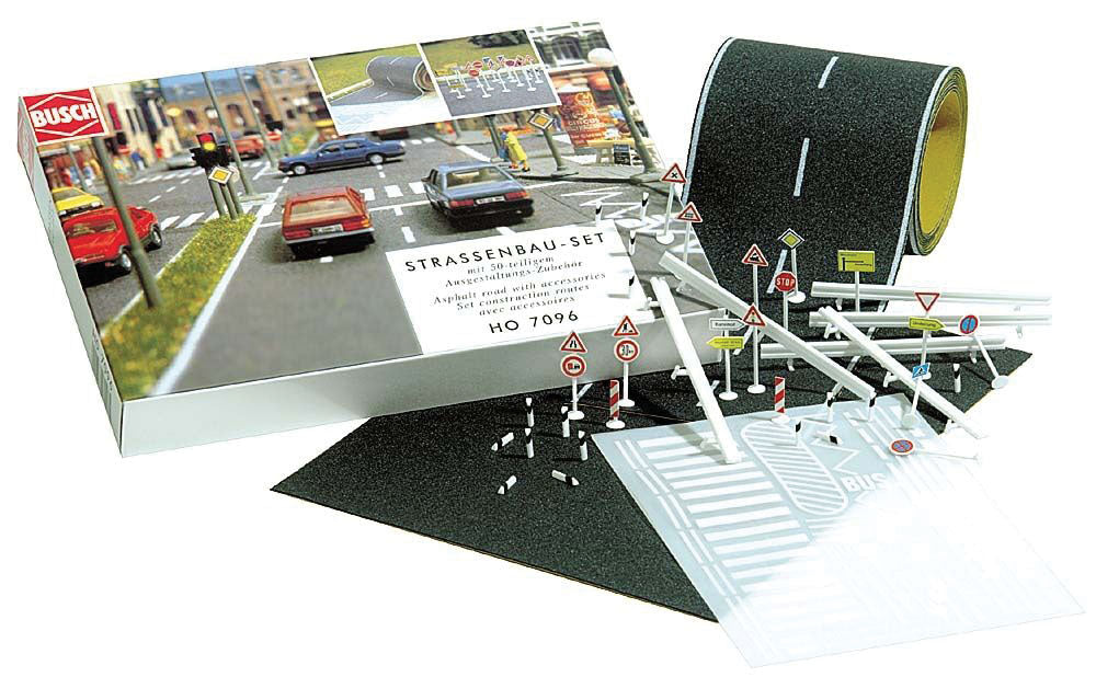 Road Construction Set -- 78-3/4"  2m of Paved Road, Paved Area Mat & 50 European Signs-2
