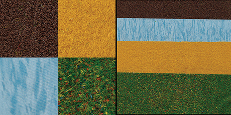 Scenery Mat & Sheet Set -- 1 Each: Water, Field, Harrowed Field & Meadow 12-3/16 x 8-1/2"  31 x 21.5cm