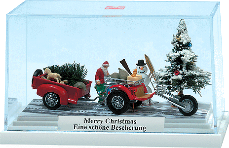 Merry Christmas XXI Complete Miniature Scene -- Santa w/Gifts in the Forest, Sled, Deer, 2 Snow-Covered Trees-1