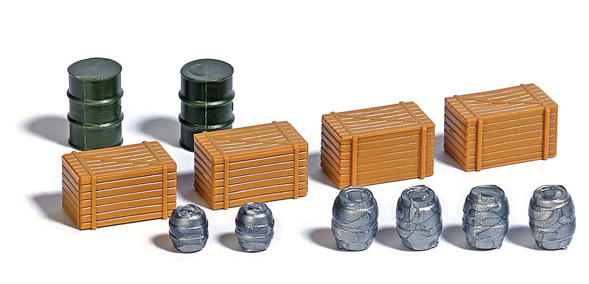Barrels & Crates -- 2 Oil Drums, 6 Beer Barrels & 4 Wooden Crates