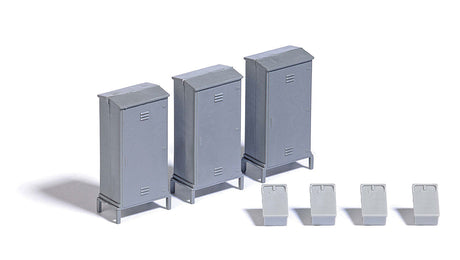 Trackside Details Set -- 3 Relay Cabinets and 4 Pole-Mount Dispatcher Telephone Boxes